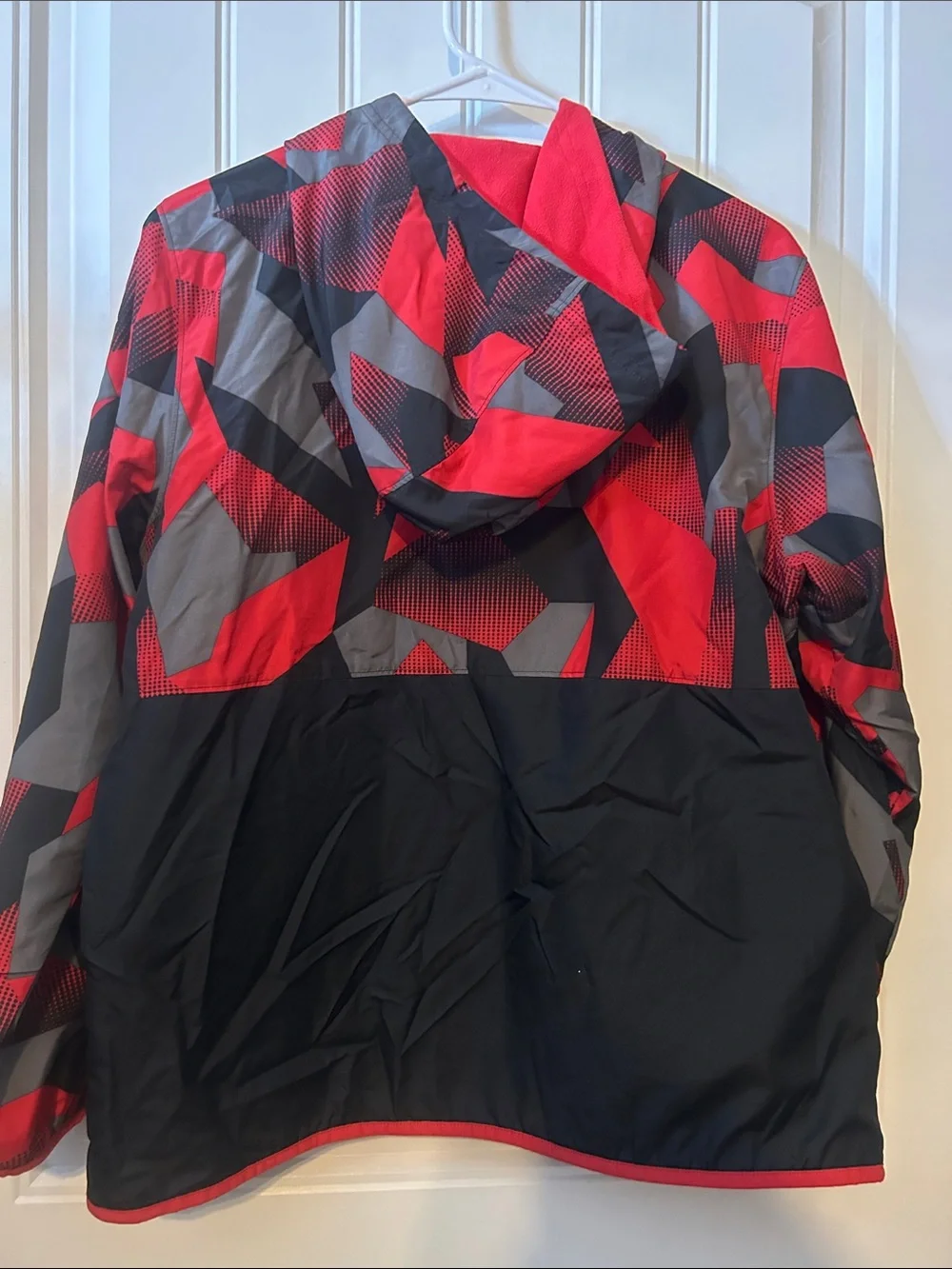 Under Armour Red, Black & Gray Geometric Hooded lined Windbreaker